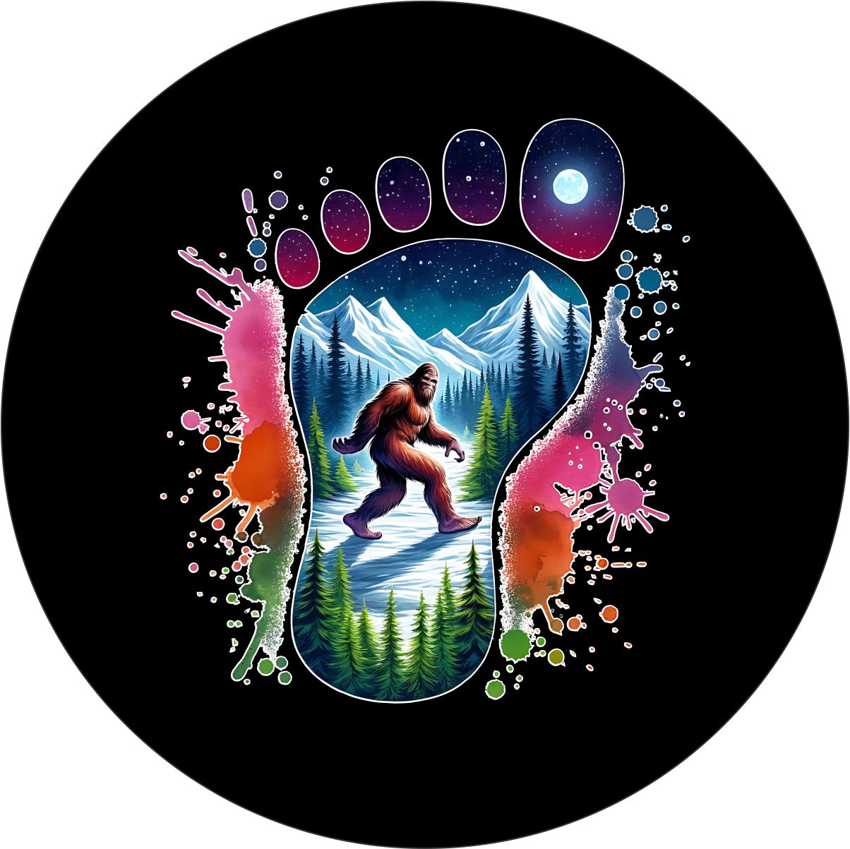 Sasquatch Color Pop Art Bigfoot Mountain Bronco Spare Tire Cover