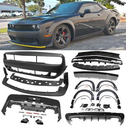 2008-2014 Challenger Front+Rear Bumper Cover+Fender Flares+V3 Diffuser