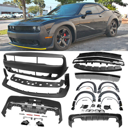 2008-2014 Challenger Front+Rear Bumper Cover+Fender Flares+V3 Diffuser