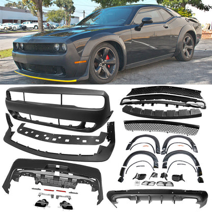 2008-2014 Challenger Front+Rear Bumper Cover+Fender Flares+V3 Diffuser