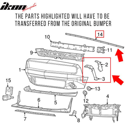 2008-2014 Challenger Front+Rear Bumper Cover+Fender Flares+V3 Diffuser