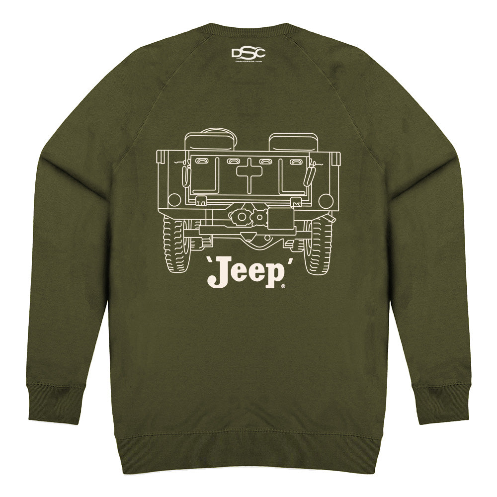 Mens Jeep® Willys MB Line Art Crew Sweatshirt - Military Green