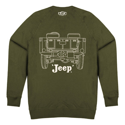 Mens Jeep® Willys MB Line Art Crew Sweatshirt - Military Green