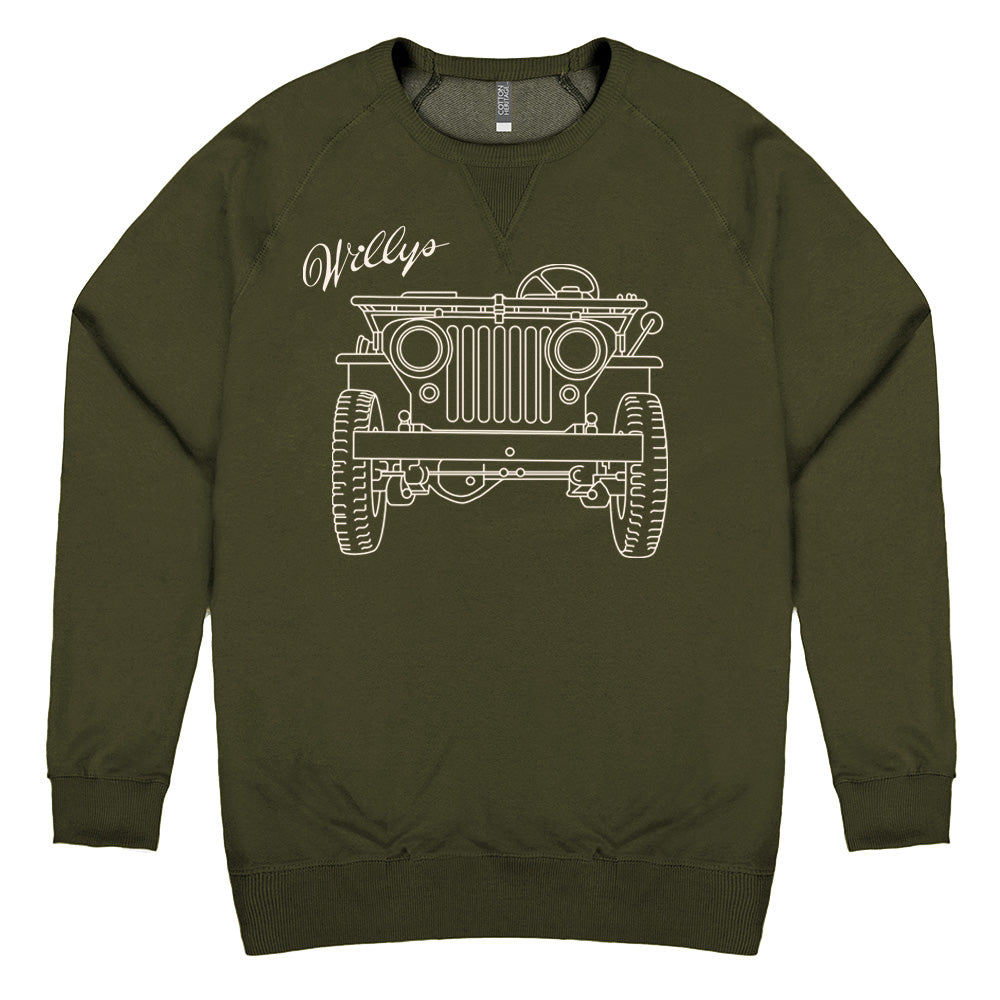 Mens Jeep® Willys MB Line Art Crew Sweatshirt - Military Green