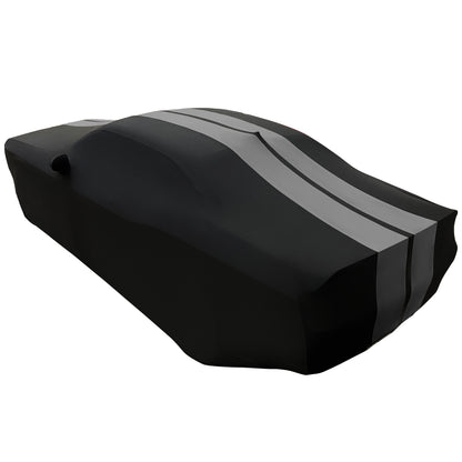 2008-2023 Dodge Challenger Ultraguard Stretch Satin Indoor Car Cover : Sport Series - Black with Gray Stripes