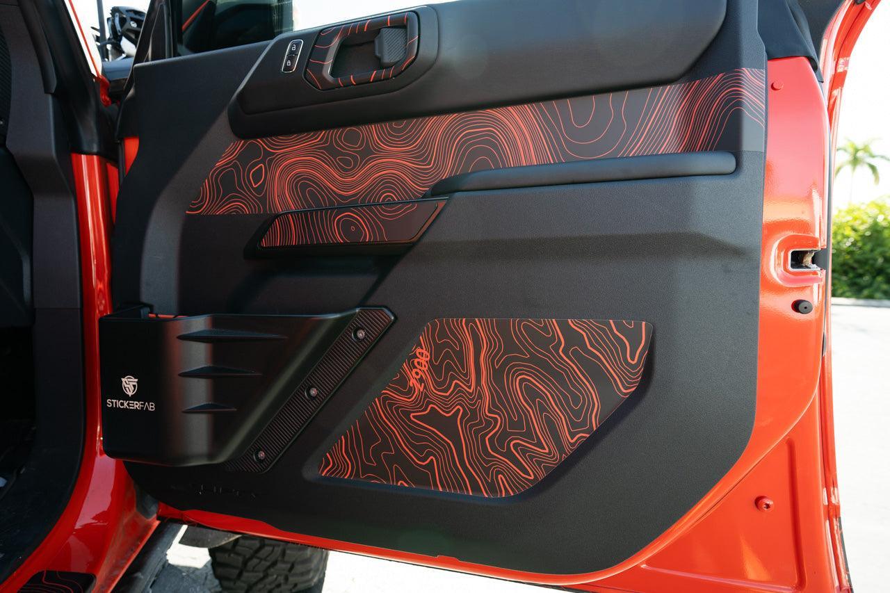 Topo Front Interior Upper Door Card Insert Overlays (Printed Series) - 2021+ Bronco 4 Door