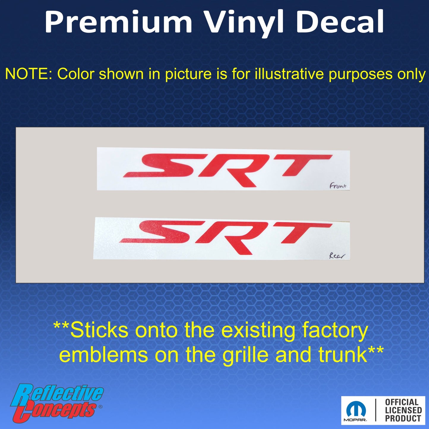 SRT Front and Rear Badge Overlay Decals - 2015-2018 Dodge Challenger SRT 392