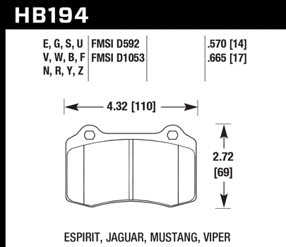 Hawk HT-10 Rear Brake Pad 2005-2023 Challenger/Charger 6.1L/6.2L/392/6.4L