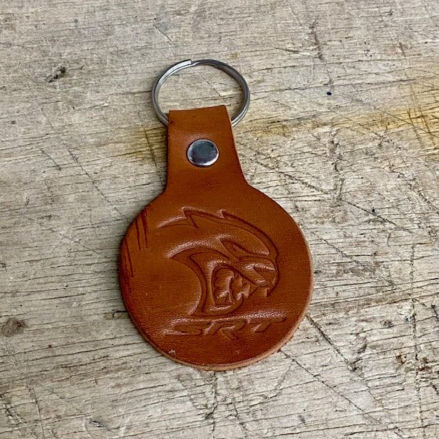 Mopar SRT Hellcat 2" Round Drum Dyed Leather Keychain