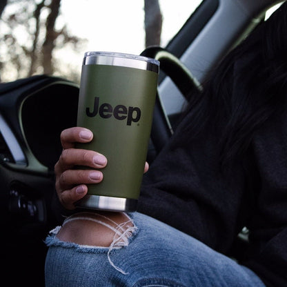 Travel Mug - Jeep® Text and Grill Powder Coated - Jeep Green