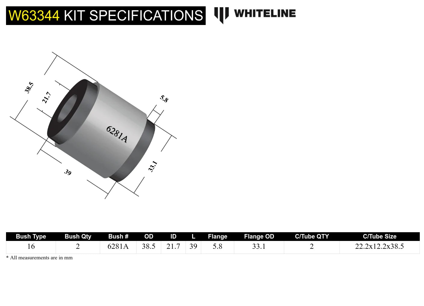 Whiteline Rear Trailing Arm Lower Front Bushing 2005-2023 Challenger/Charger