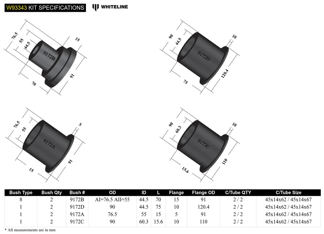 Whiteline Front/Rear Cradle Bushing Kit 2005-2023 Challenger/Charger