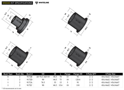 Whiteline Front/Rear Cradle Bushing Kit 2005-2023 Challenger/Charger