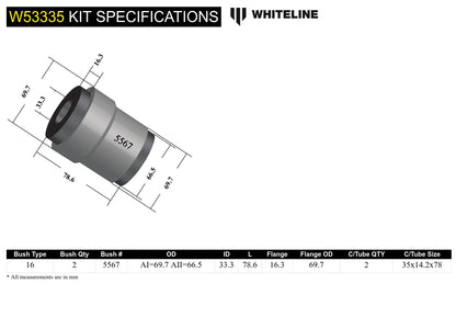 Whiteline Front Radius Arm Lower Bushings 2008-2023 Challenger/Charger