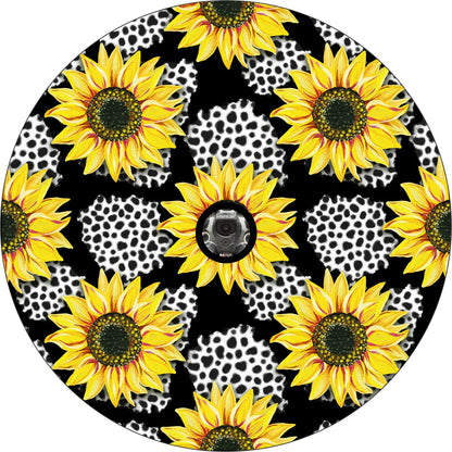 Sunflowers with Leopard Print Bronco Spare Tire Cover