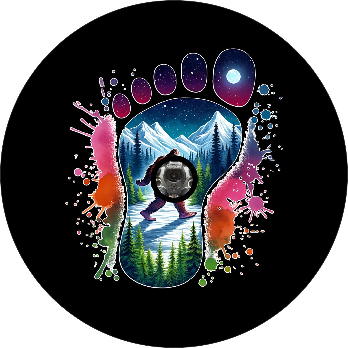 Sasquatch Color Pop Art Bigfoot Mountain Bronco Spare Tire Cover