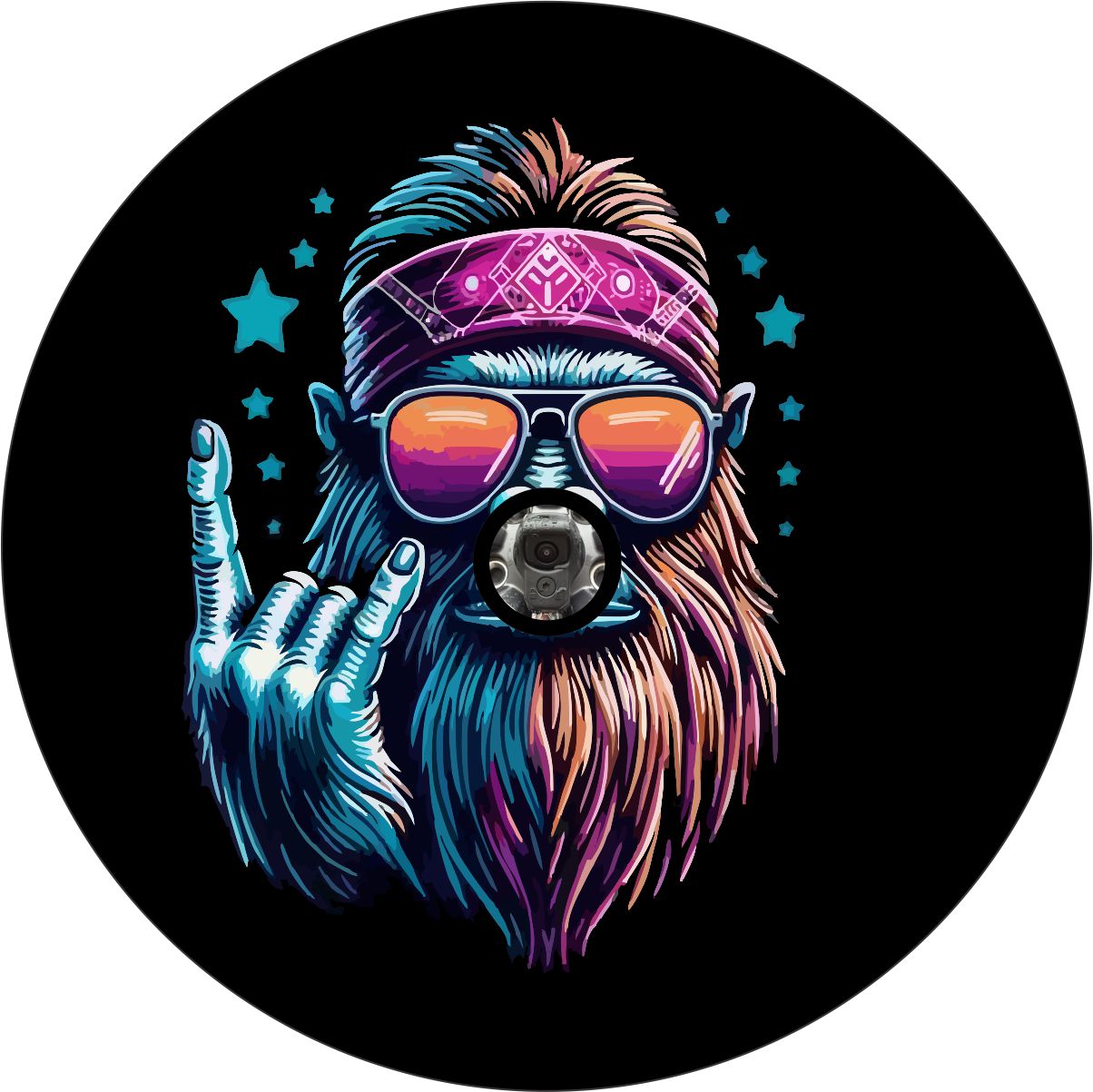 Sasquatch Rock On Hippie Bigfoot Bronco Spare Tire Cover