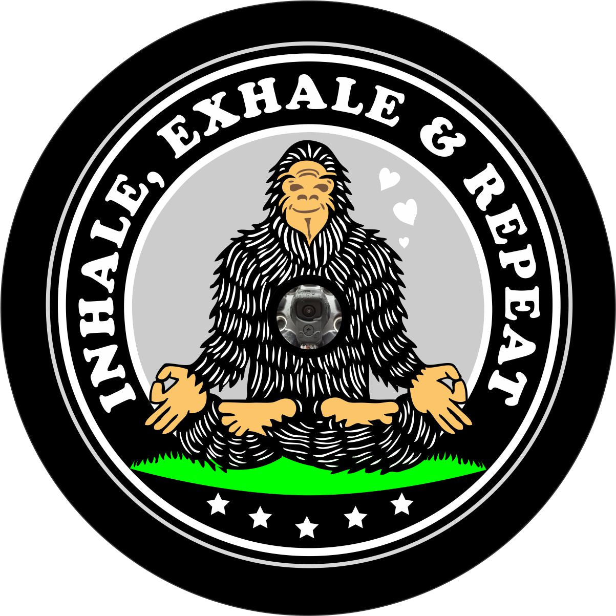 Zen Bigfoot Sasquatch Inhale, Exhale, & Repeat Funny Bronco Spare Tire Cover