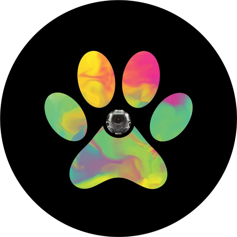 Tie Dye Dog Paw Print Bronco Spare Tire Cover