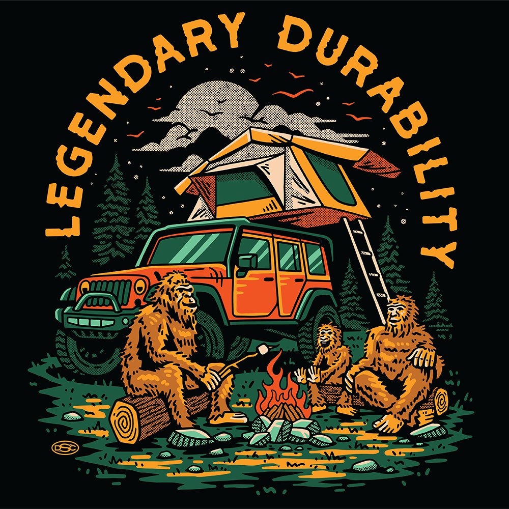 Mens Long Sleeve Hooded Jeep® Sasquatch Family T-Shirt-Black Heather