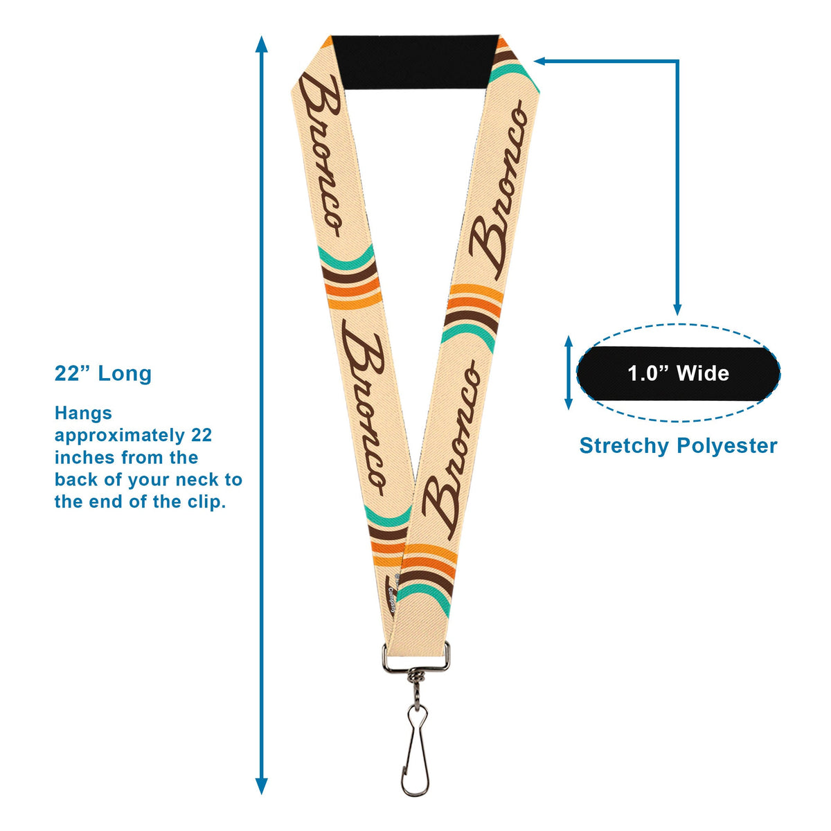 Lanyard - 1.0" - Ford BRONCO Script Beige/Brown/Blue/Orange