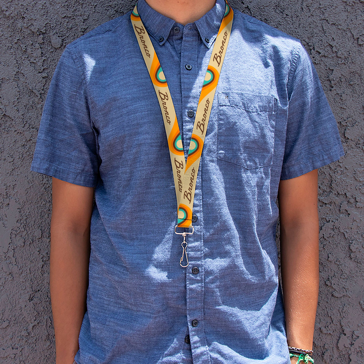 Lanyard - 1.0" - Ford BRONCO Script Wave Beige/Brown/Blue/Orange