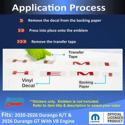 HEMI Fender Emblem Overlay Decal Stickers - 2020-2026 Durango R/T