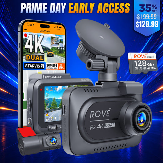 ROVE R2-4K DUAL Dash Cam Front and Rear, STARVIS 2 Sensor, FREE 128GB Card Included, 5G WiFi