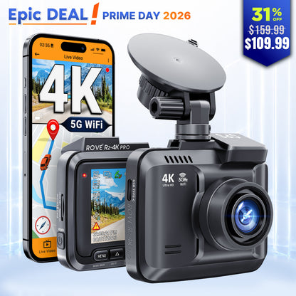 ROVE R2-4K PRO Dash Cam, Built-in GPS, 5G WiFi Dash Camera for Cars, 2160P UHD 30fps Dashcam with APP, 2.4" IPS Screen, Night Vision, WDR, 150° Wide Angle, 24-Hr Parking Mode, Supports 512GB Max