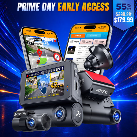 ROVE R3, 3 Channel Touch Screen Dash Cam with Built-in Dual-Band 5GHz WiFi, Built-in GPS, 24 Hr Parking Monitor, Super Capacitor, WDR, G-Sensor, Night Vision