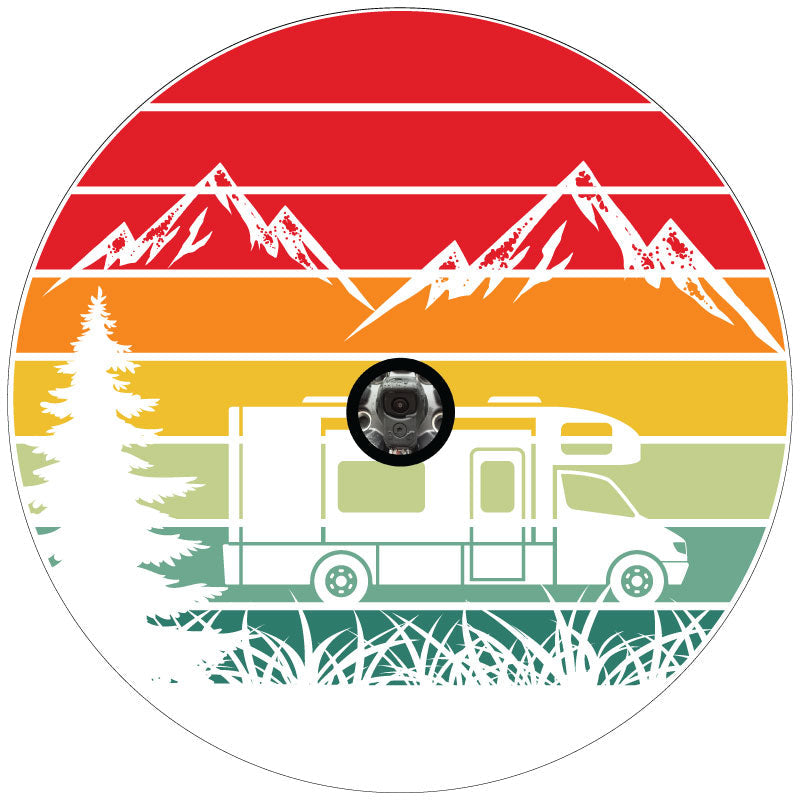 Traveling Motorcoach in The Mountains Retro Bronco Spare Tire Cover