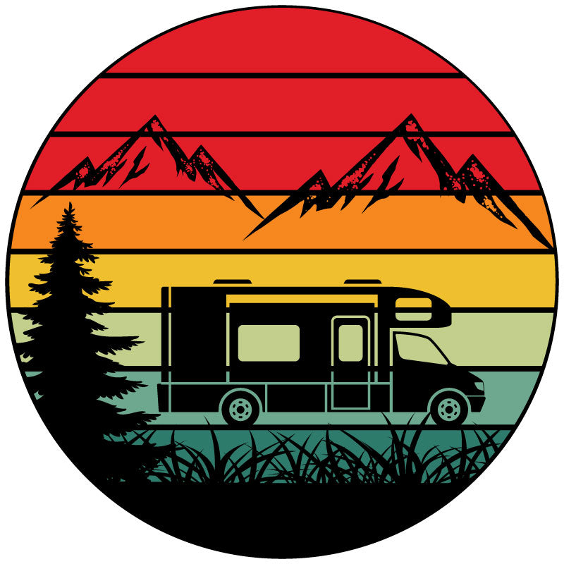 Traveling Motorcoach in The Mountains Retro Bronco Spare Tire Cover