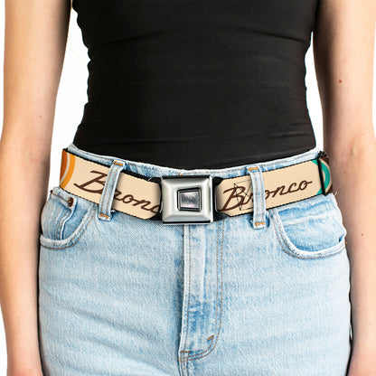 Starburst Seatbelt Belt - Ford BRONCO Script Beige/Brown/Blue/Orange Webbing