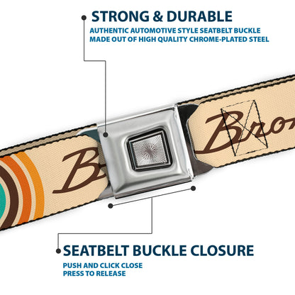 Starburst Seatbelt Belt - Ford BRONCO Script Beige/Brown/Blue/Orange Webbing