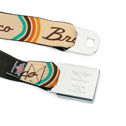Starburst Seatbelt Belt - Ford BRONCO Script Beige/Brown/Blue/Orange Webbing