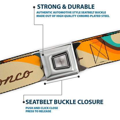 Starburst Seatbelt Belt - Ford BRONCO Script Wave Beige/Brown/Blue/Orange Webbing