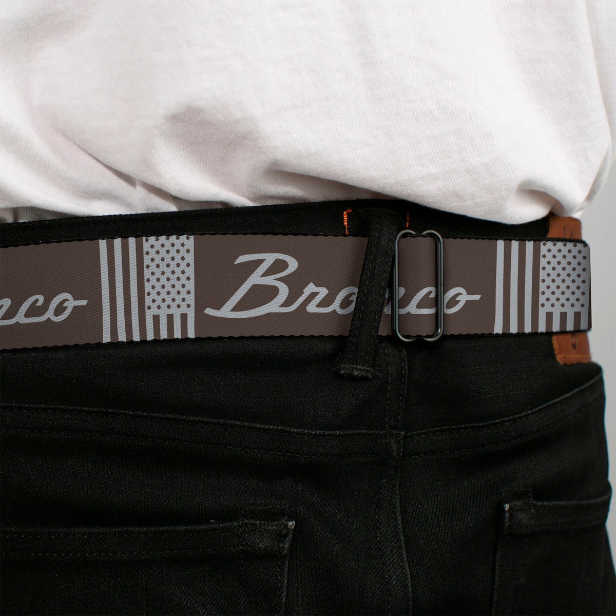 Starburst Seatbelt Belt - Ford BRONCO Americana Stars and Stripes Black/Gray Webbing