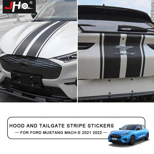 Ford Mustang Mach-E Hood & Body Stripe Decal Kit – 3D Carbon Fiber Vinyl (2021–2023)