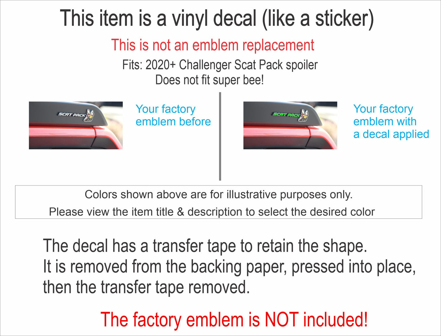 SCAT PACK Spoiler Emblem Overlay Decal Sticker - 2020-2022 Challenger Scat Pack