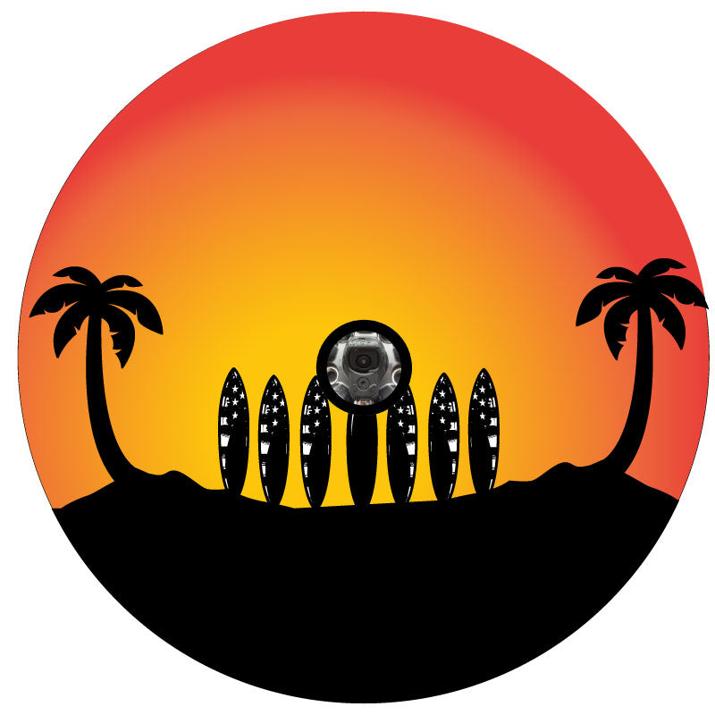 Surfboard Line Up Under Palm Trees Bronco Spare Tire Cover