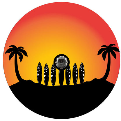 Surfboard Line Up Under Palm Trees Bronco Spare Tire Cover