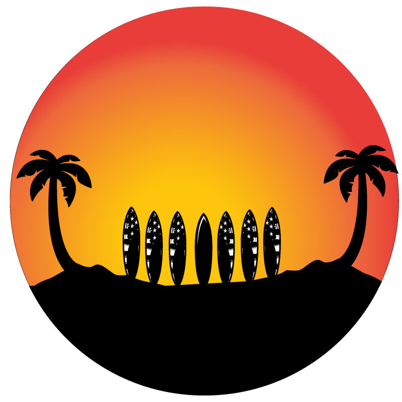 Surfboard Line Up Under Palm Trees Bronco Spare Tire Cover