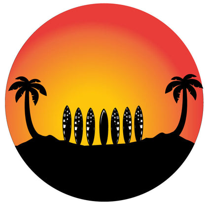 Surfboard Line Up Under Palm Trees Bronco Spare Tire Cover