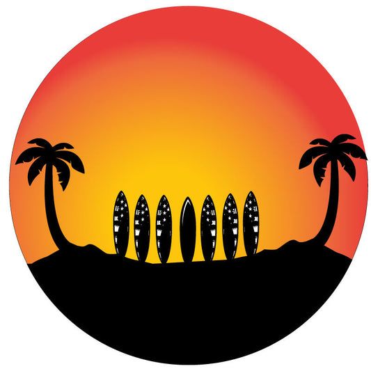 Surfboard Line Up Under Palm Trees Bronco Spare Tire Cover