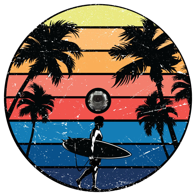 Vintage Surfer & Palm Trees Bronco Spare Tire Cover