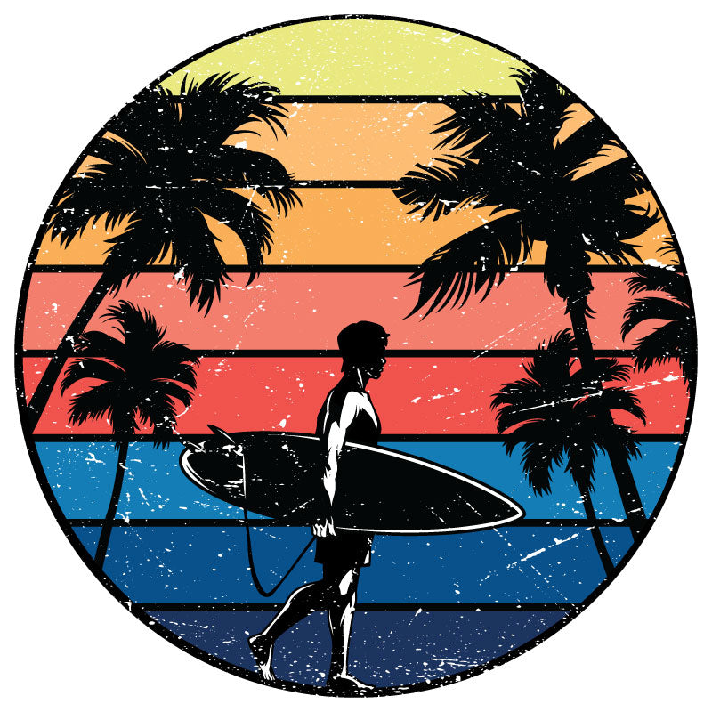 Vintage Surfer & Palm Trees Bronco Spare Tire Cover