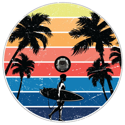 Vintage Surfer & Palm Trees Bronco Spare Tire Cover