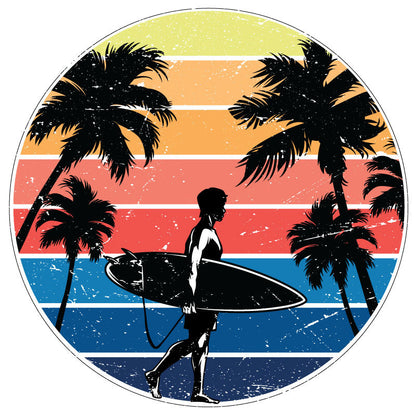 Vintage Surfer & Palm Trees Bronco Spare Tire Cover