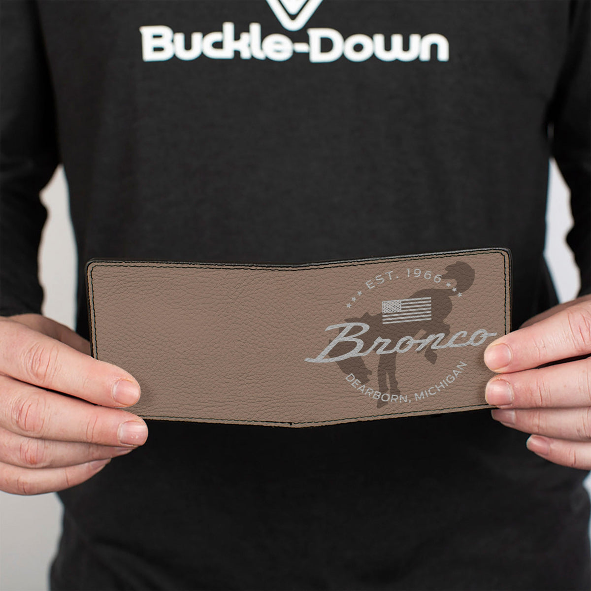 Bi-Fold Wallet - Ford Bucking Bronco Icon Established Brand Logo Browns/White