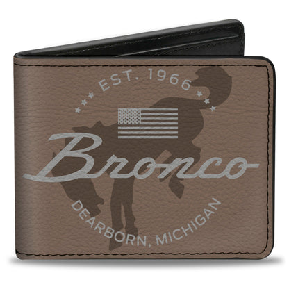Bi-Fold Wallet - Ford Bucking Bronco Icon Established Brand Logo Browns/White